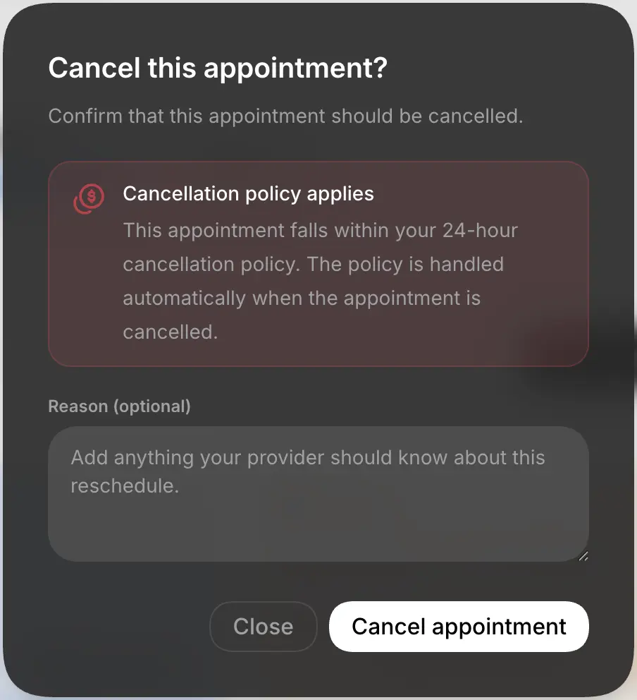 Cancellation policy interface with late cancellation controls