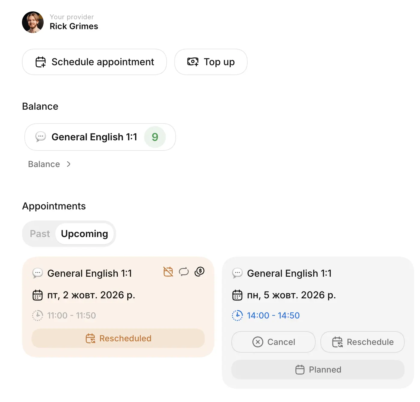 Client portal with balance, pinned notes and upcoming appointments