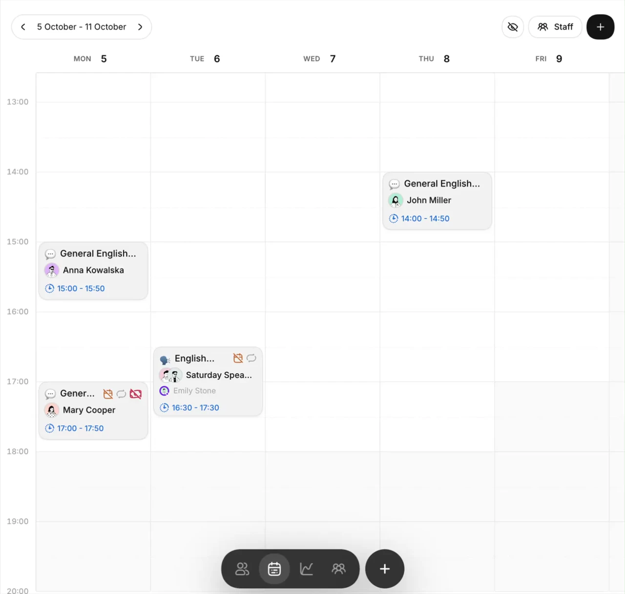 VerseUp weekly calendar with individual and group appointments